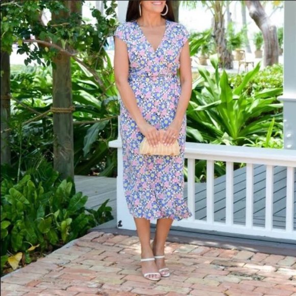 J. Crew Dresses & Skirts - J. Crew | Blue Floral Wrap Soft Rayon Midi Dress